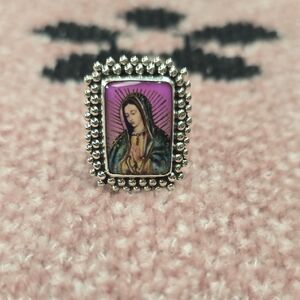 Silver and Purple Religious Icon Ring